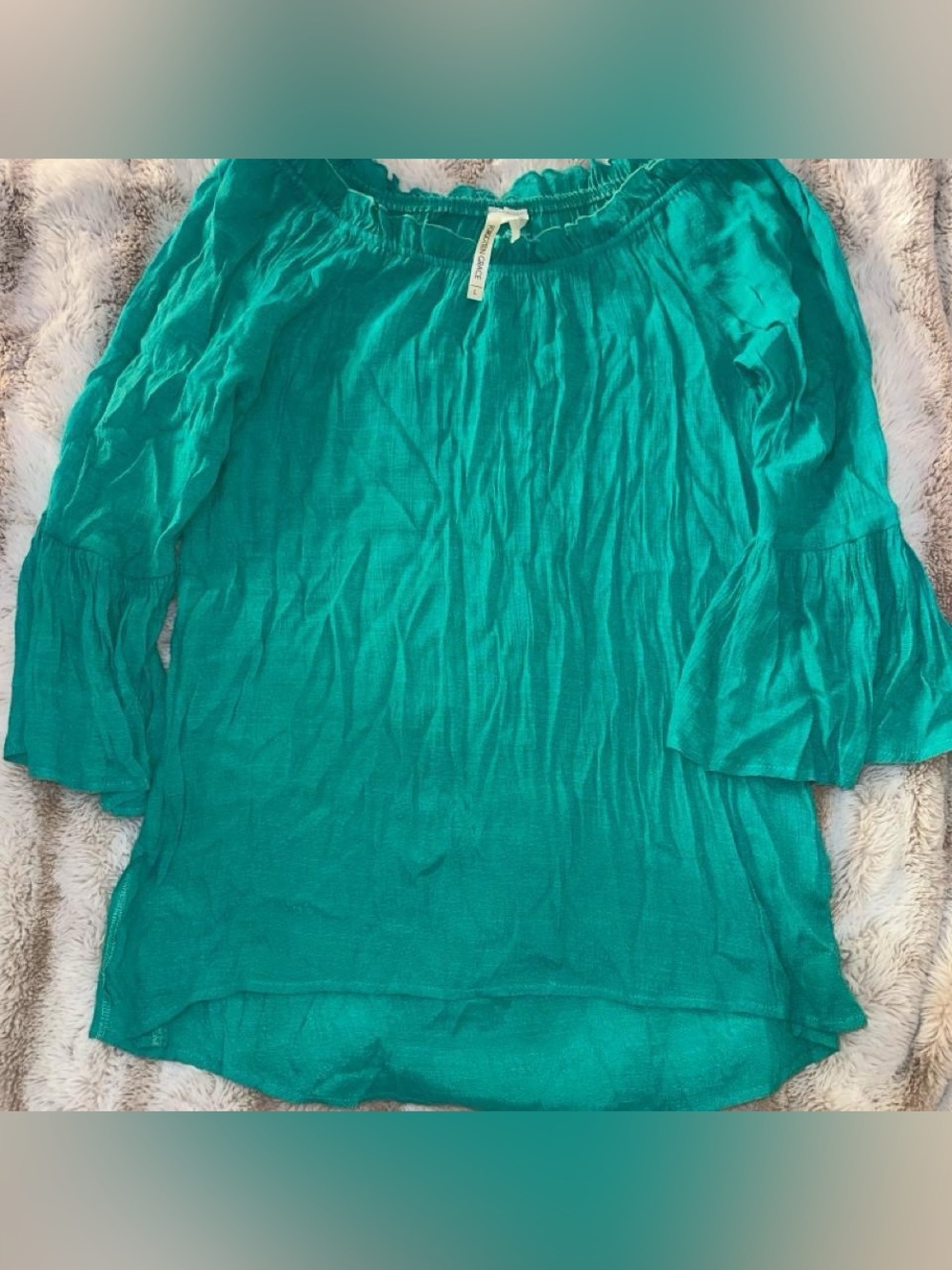 Women’s Teal Off-Shoulder Bell Sleeve Tunic